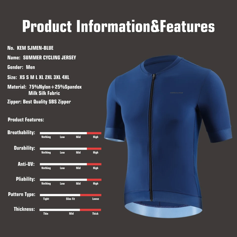 KEMALOCE Cycling Jersey Men Short Sleeve Summer Solid Blue&Black&White&Grey Reflective Breathable Cool Bicycle Bike Jersey cycling jersey