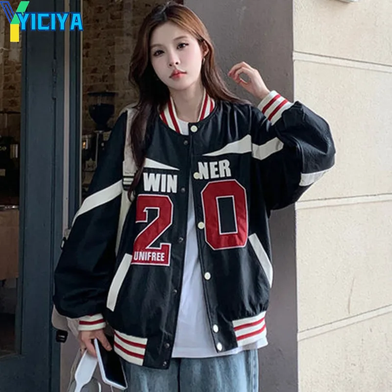 

YICIYA baseball leather Jacket Bomber Woman Varsity Long Sleeves Bombers Vintage Jackets new Coats fashion 2024 streewear spring