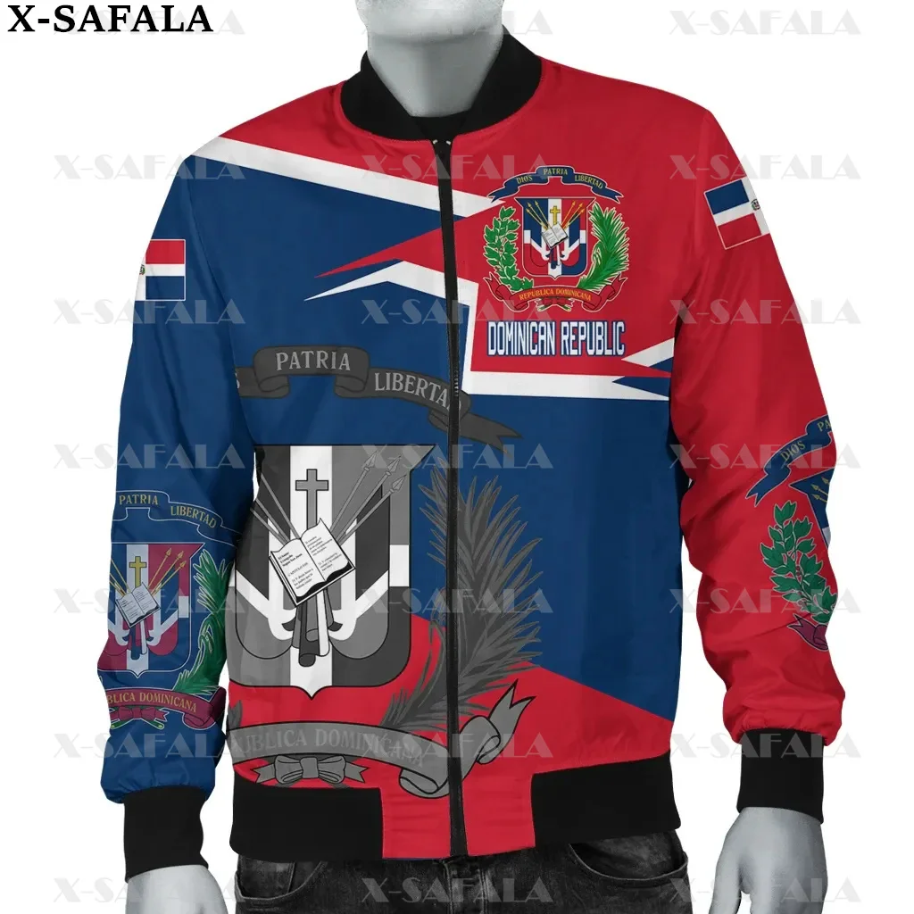 

Dominican Republic Love Country Flag 3D Print Bomber Jackets Zipper Casual Unisex Harajuku Women Streetwear Thick Coats-5