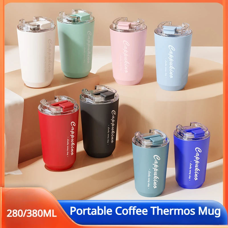 

280ml/380ml Coffee Thermos Mug Leak-Proof Non-Slip Car Vacuum Flask Travel Thermal Cup Double-wall Stainless Steel Water Bottle