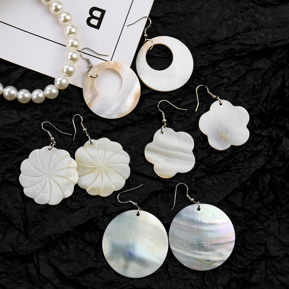 Design Natural Abalone Sea Shell Hollow Round Earring Waterdrop Flower Madreperla White Black Mop Silk Dress Woman Jewelry