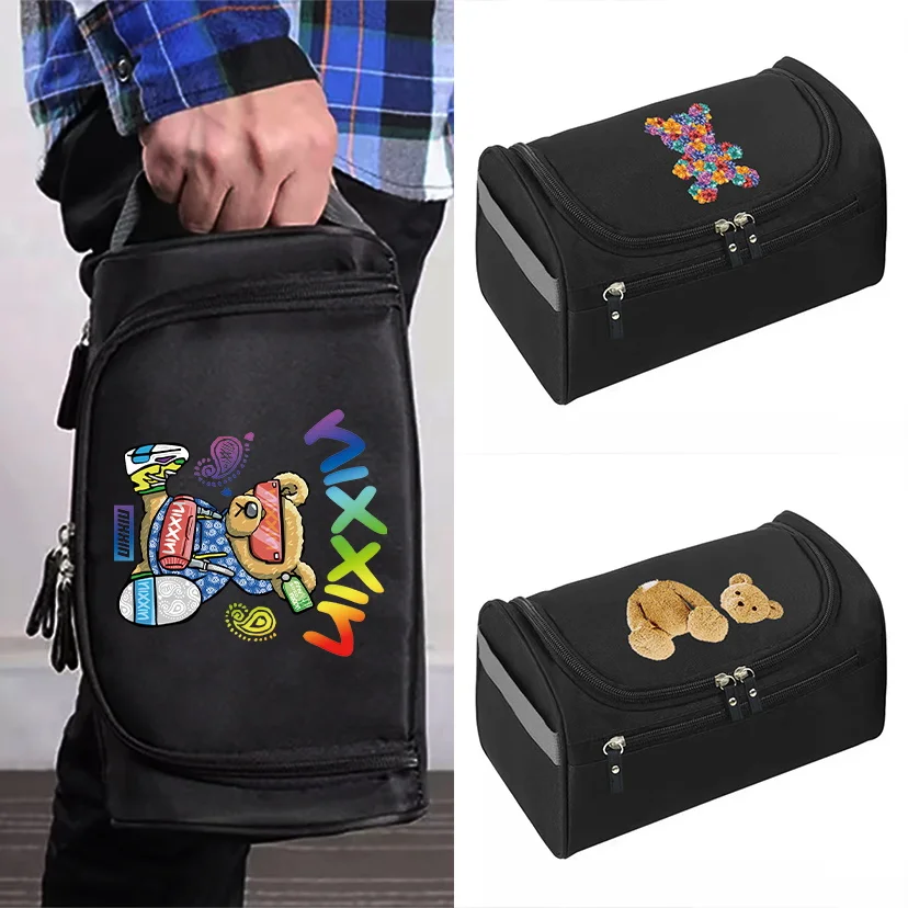 Travel Cosmetic Bag Zipper Functional Hanging Makeup Case Men Necessaries Organizer Storage Pouch Bear Pattern Wash Bag