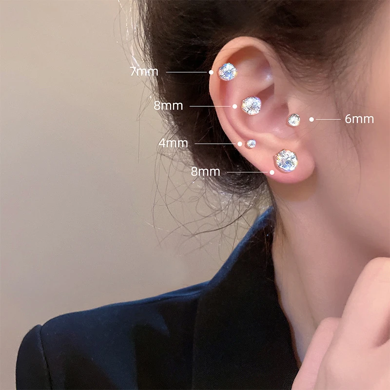 Fashionable and Elegant Women's Crystal Magnetic Ear Clips Luxury Zircon Round Earrings without Perforated Earrings Jewelry