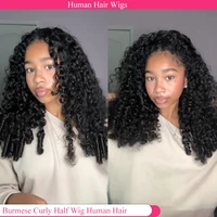 Demi-perruque bouclée birmane 3 en 1, cheveux naturels, sans colle, prête à porter, demi-perruque avec cordon de serrage, demi-perruque 1