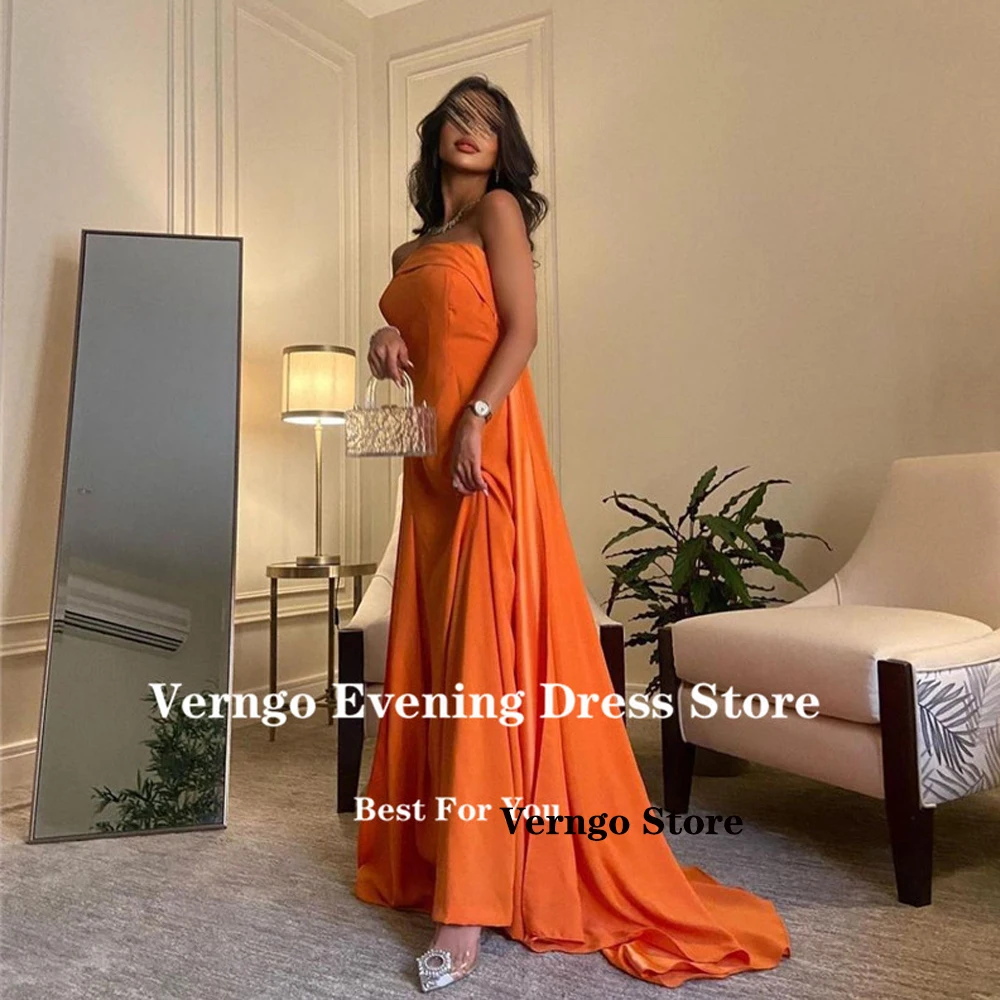 

Verngo Orange Long Evening Dresses Saudi Arabic Women Party Prom Gowns Floor Length Simple Robe de soiree Formal Event Dress