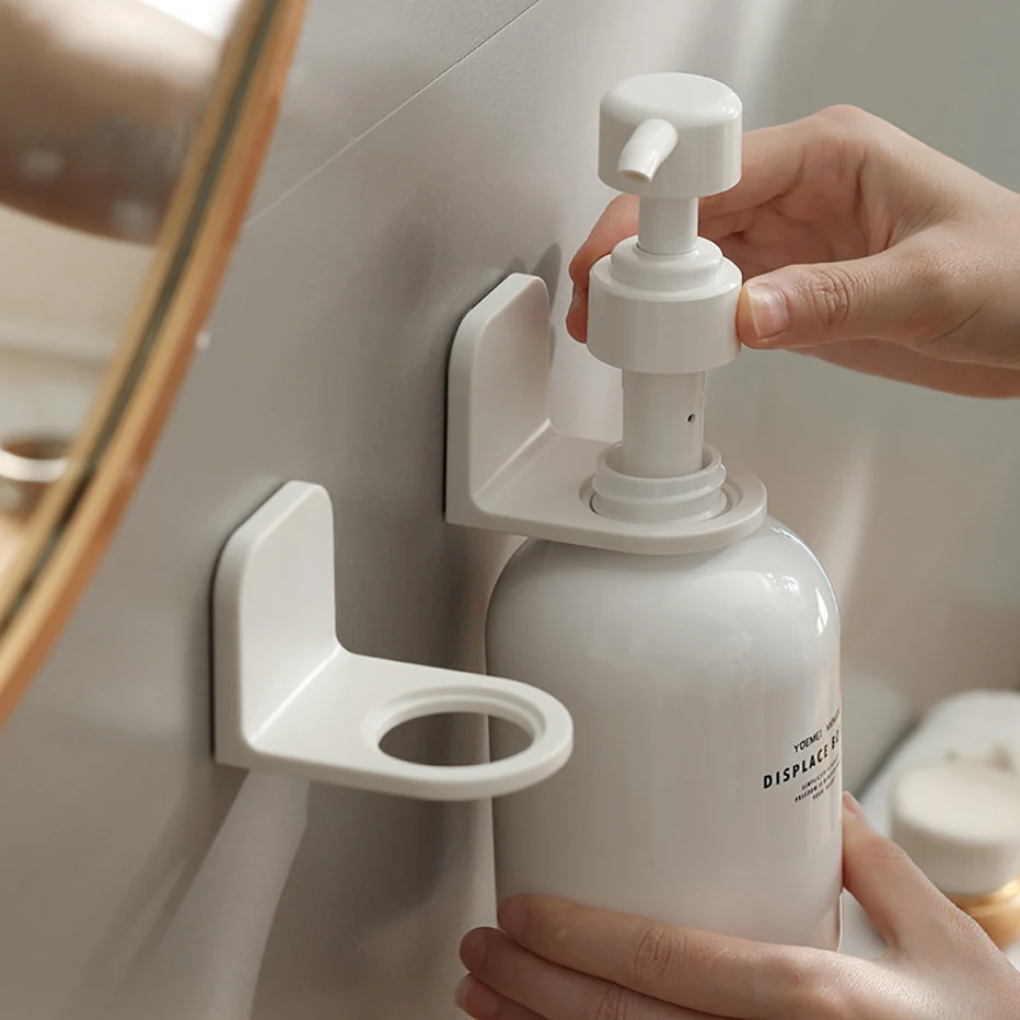 Dispenser Bottle Holder Adjustable Dispenser Bottle Holder Wall Mounted Adhesive Shampoo Lotion Hand Soap Bottle Hanger Bathroom Storage Rack