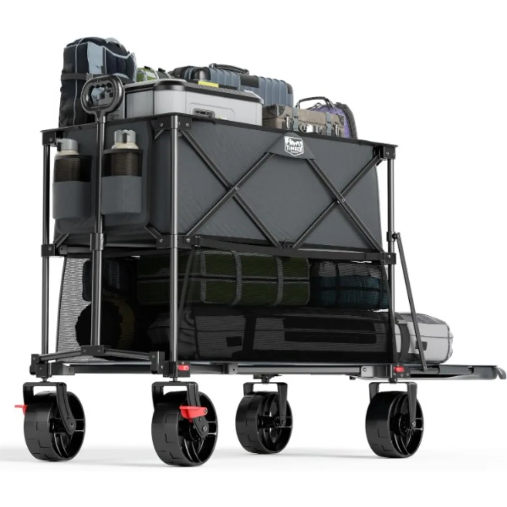 400L Large Capacity Folding Double Decker Wagon with Brakes,54" Extra Long Extender Wagon Cart450lbs Heavy Duty Collapsible Cart