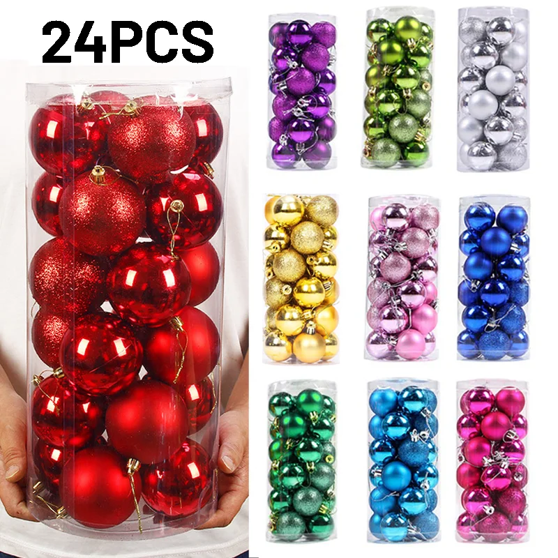 Christmas Tree Ornaments 24Pcs 6CM Christmas Balls Hanging Pendants Home Party New Year Decor