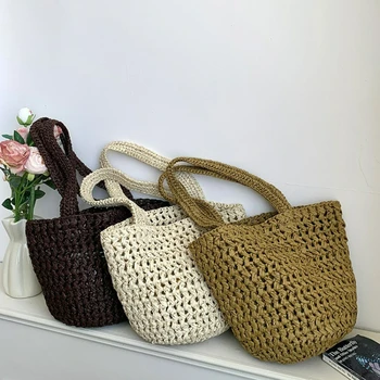 Borsa a mano grande in stile bohémien alla moda, tessuta a mano, leggera e versatile, da donna, per pendolari, a tracolla, a cestino