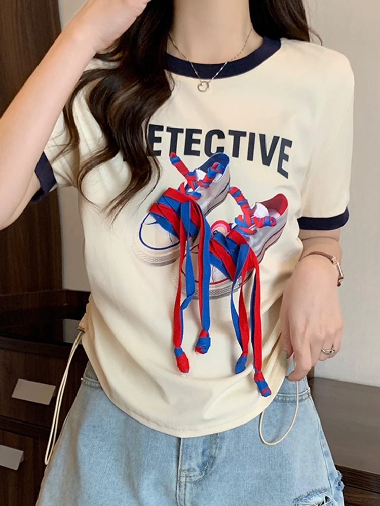 

2023 Summer Cotton Women Crop Tops T-shirt Short sleeve T shirt Short Sleeve clothing t shirts Tops Tee Women's clothing