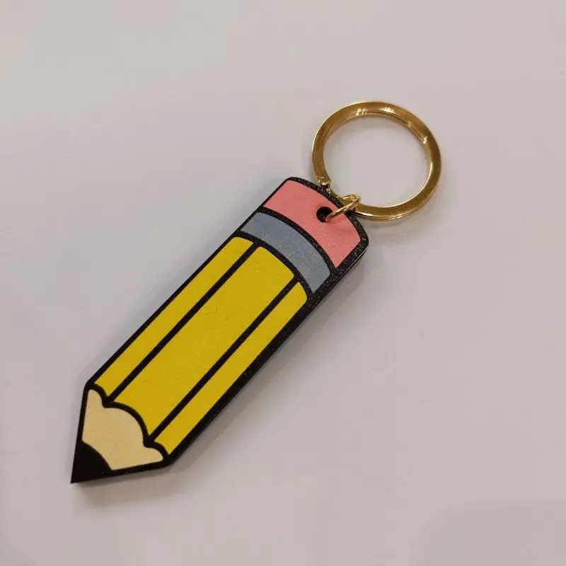 Fashion Wooden Pencil Keychain Wholesale 2023 Trendy Colorful Pencil Wooden Keyrings  For Car Keys Accessories Gifts For Student