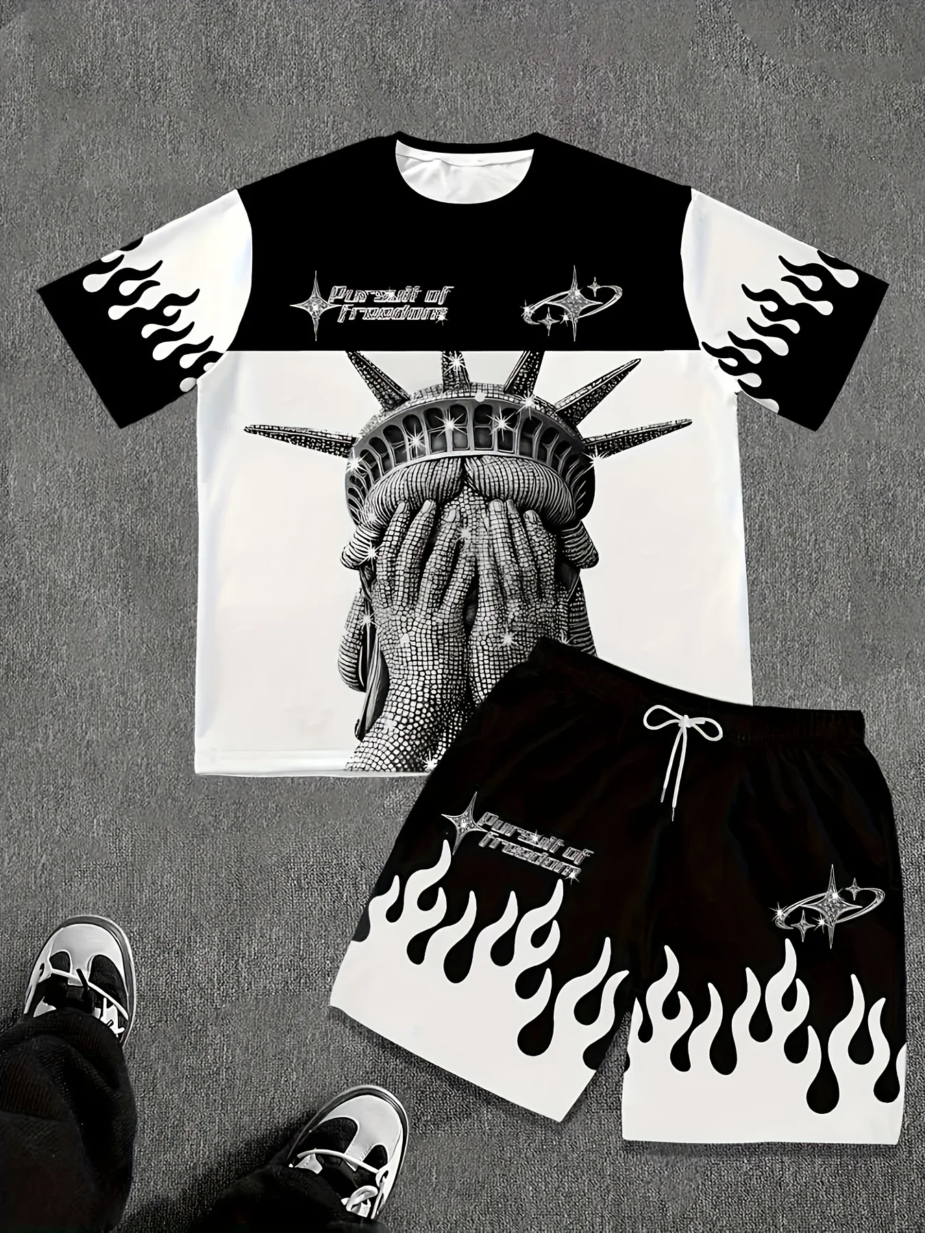 Summer fashion men's new Statue of Liberty print comfortable and breathable rou…