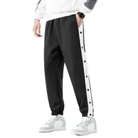 Solid Color Men Casual Pants Men's Loose Fit Sport Pants with Side Button Closure Elastic Waist for Gym Training Jogging for Men 2