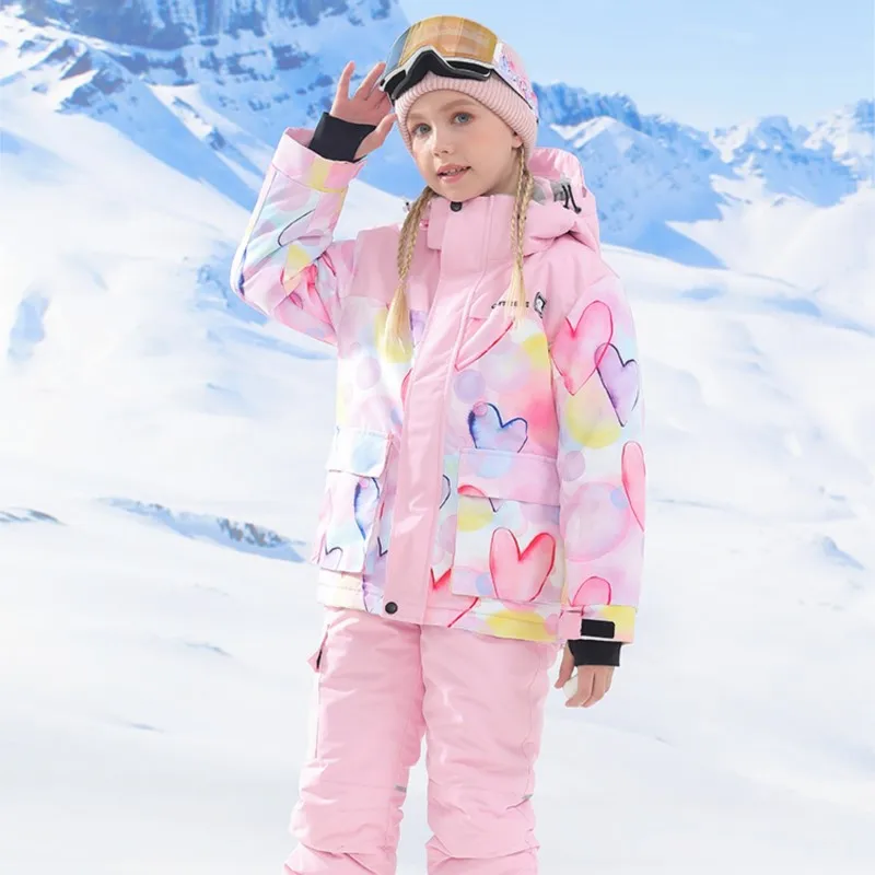 Children's Ski Suit Waterproof Thickened Warm Double-Board Veneer Clothes And Pants Set for Girls And Boys
