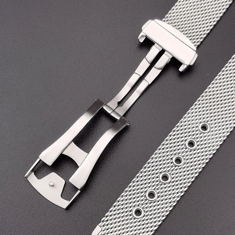 20 mm 22 mm Mesh Milanese Edelstahl-Armband für Omega Seamaster 007 High-End-Uhrenarmband aus Metall mit Schmetterlings-Faltschließe – Detail 10
