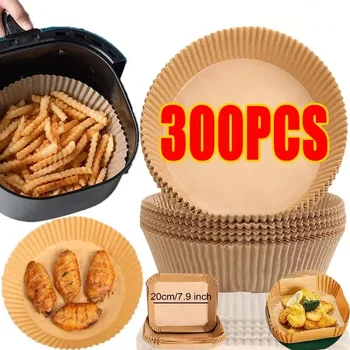 50/100PCS Air Fryer Disposable Baking Paper – Non-Stick Square & Round Oil-Absorbing Liners for Air Fryer, Oven, Microwave, BBQ