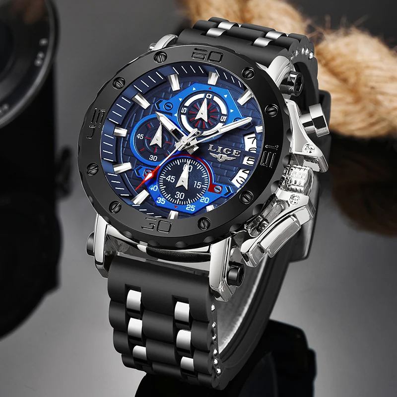 LIGE Brand Luxury Quartz Man Watches Fashion Business Silicone Strap Waterproof Luminous Watch for Men Casual Sport Reloj Hombre