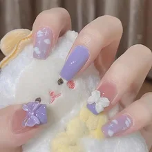 

Baiyun Butterfly Short Nail Wear Nail Patch Fake Nail Removable Purple Nail Piece Finished Nail