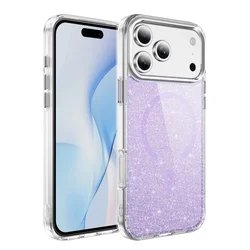 Glitter Clear MagSafe Magnetic Phone Case with Alloy Buttons and Anti - Fall Protection - iPhone 15 Plus (Flash Purple)