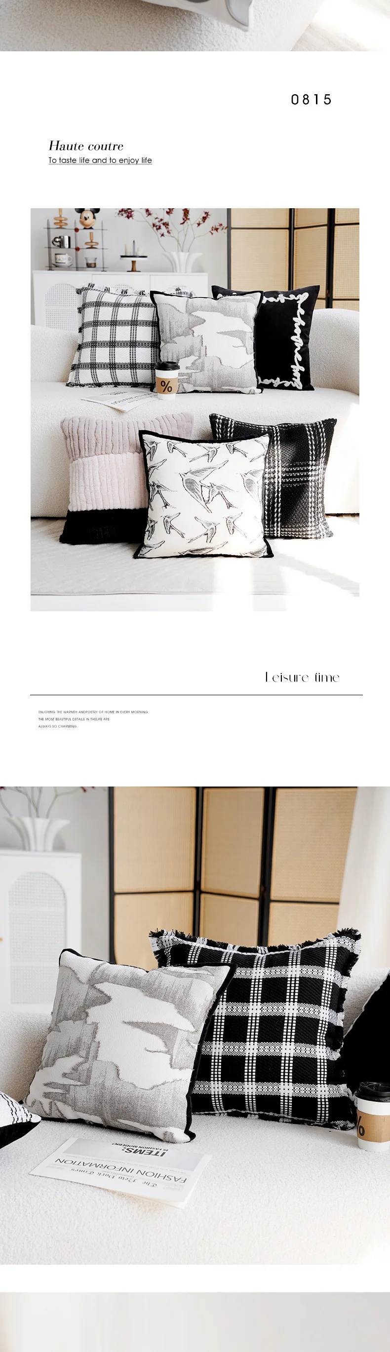 Schwarz-weiße minimalistische gestreifte Kissenbezüge aus Chenille, weich, luxuriös, modern, dekorative Kissenhüllen für Sofa- und Bettdekoration – Detail 8