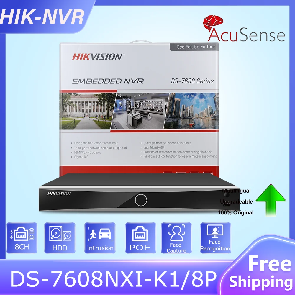 

HIK 8CH 1U POE AcuSense 4K NVR DS-7608NXI-K1/8P Facial Recognition Smart Playback SATA CCTV Surveillance Video Network Recorder
