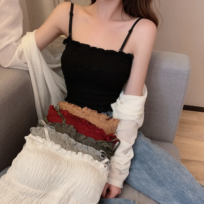 Pure Cotton Pleated Small Camisole with Chest Pad Short Beautiful Back Wrapped Chest Outer Wear Tube Top Underwear верхняя труба women tank tops lace camisole tops