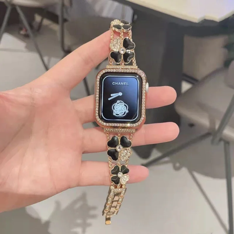 Fashionable Triple Leaf Stainless Steel Metal Bracelet Strap for Apple Watch Band 38 40 41 42 44 45mm iWatch SE Series 7 6 5