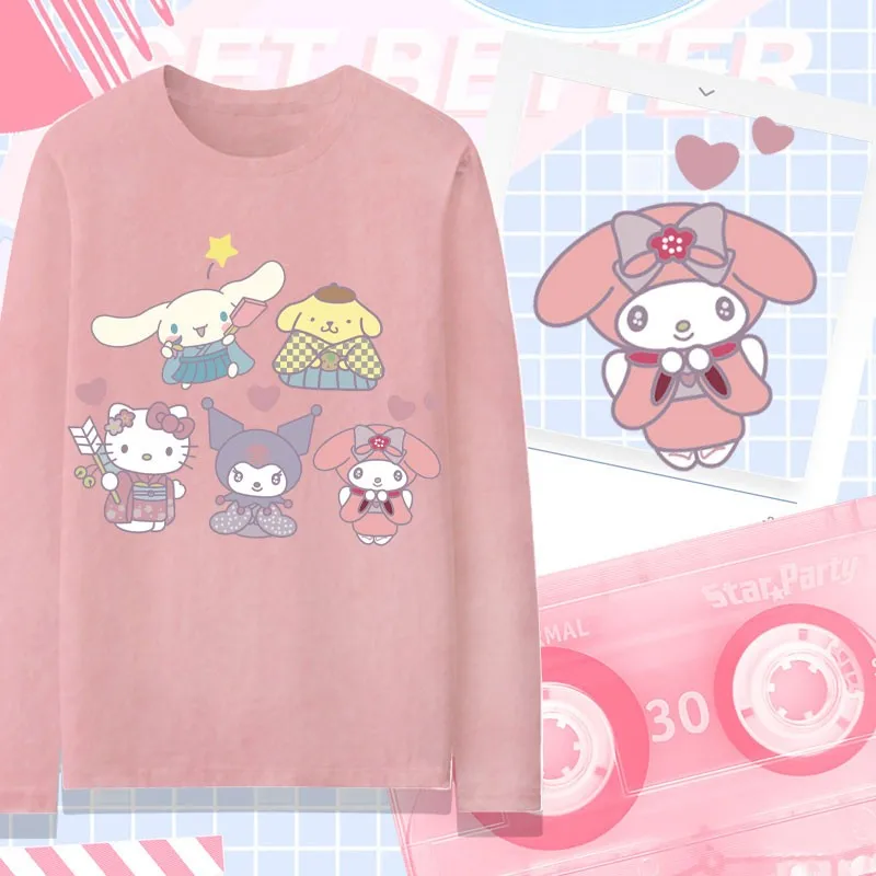 

Cartoon Sanrio Co-long Sleeve T-shirt Female Pudding Dog Kulomi Yugui Dog Melody Co-branded Clothes Pure Cotton