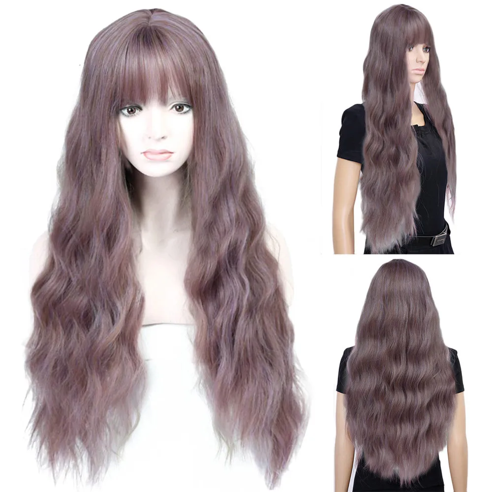 

Long Wavy Purple Cosplay Synthetic Wigs Lolita Carnival With Bangs for Women Party Dailly Heat Resistant Wig