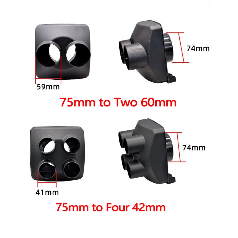 75mm 1 Outlet to 60mm 2 Outlet Converter Exhaust Pipe Connector Cover Fit Auto Air Diesel Parking Heater Truck Caravan Boat