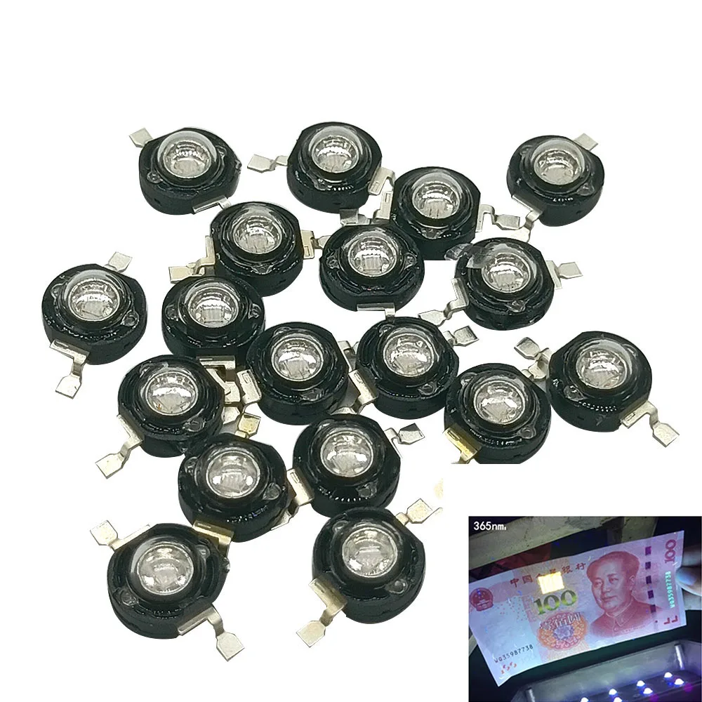 

10PCS 3W High-Power Ultraviolet 365-370nm 375-380nm 395-400nm Black White Bracket LED Lights NO/On 20mm each