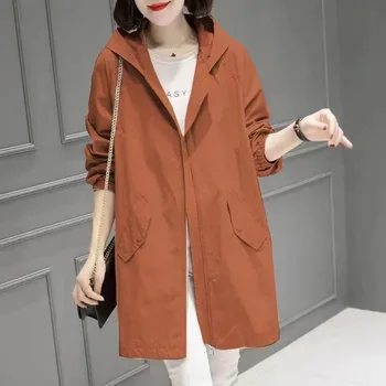 여성용 루즈한 아름다운 바람막이, 얇은 패션 코트, 캐쥬얼 후드 재킷, 긴 섹션, 템퍼러먼트, 용수철 가을, 2024 신상
