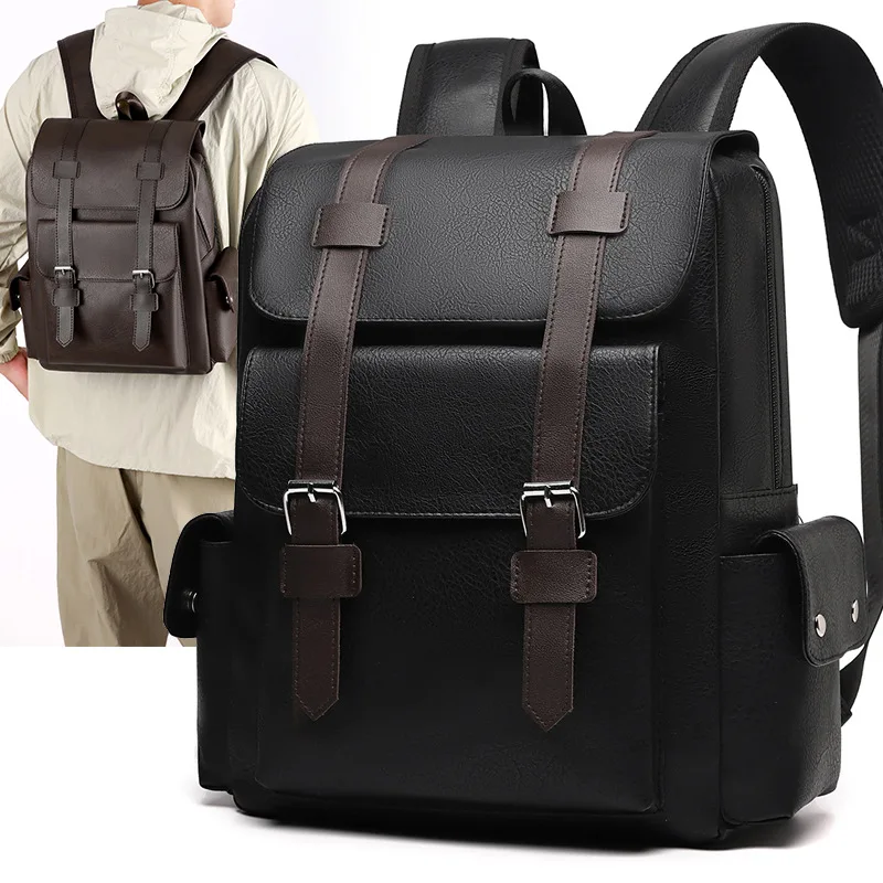 New Fashion Luxury Men Backpack Waterproof PU Leather Travel Bag Man Large Capacity Teenager Male Mochila Laptop Backpacks