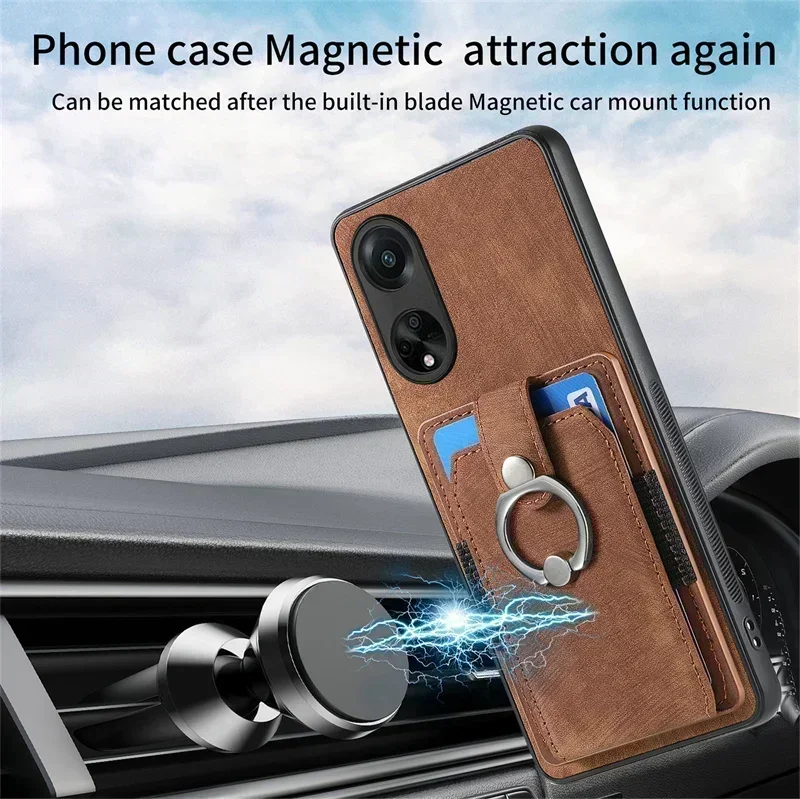 Luxury Leather Card Case with Ring Magnet Back Cover - Elegant and Functional Design