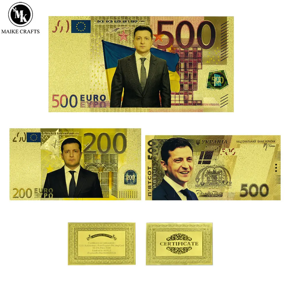 Presidente Ucraino Zelinsky Fondo Lamina Banconote 200/500 Euro Carta Denaro Monete Commemorative Collezione Regali Aziendali