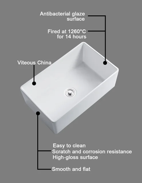 Farmhouse Sink Deep Single Bowl White Ceramic Porcelain Fireclay Apron-Front Kitchen Farm House Sink 6