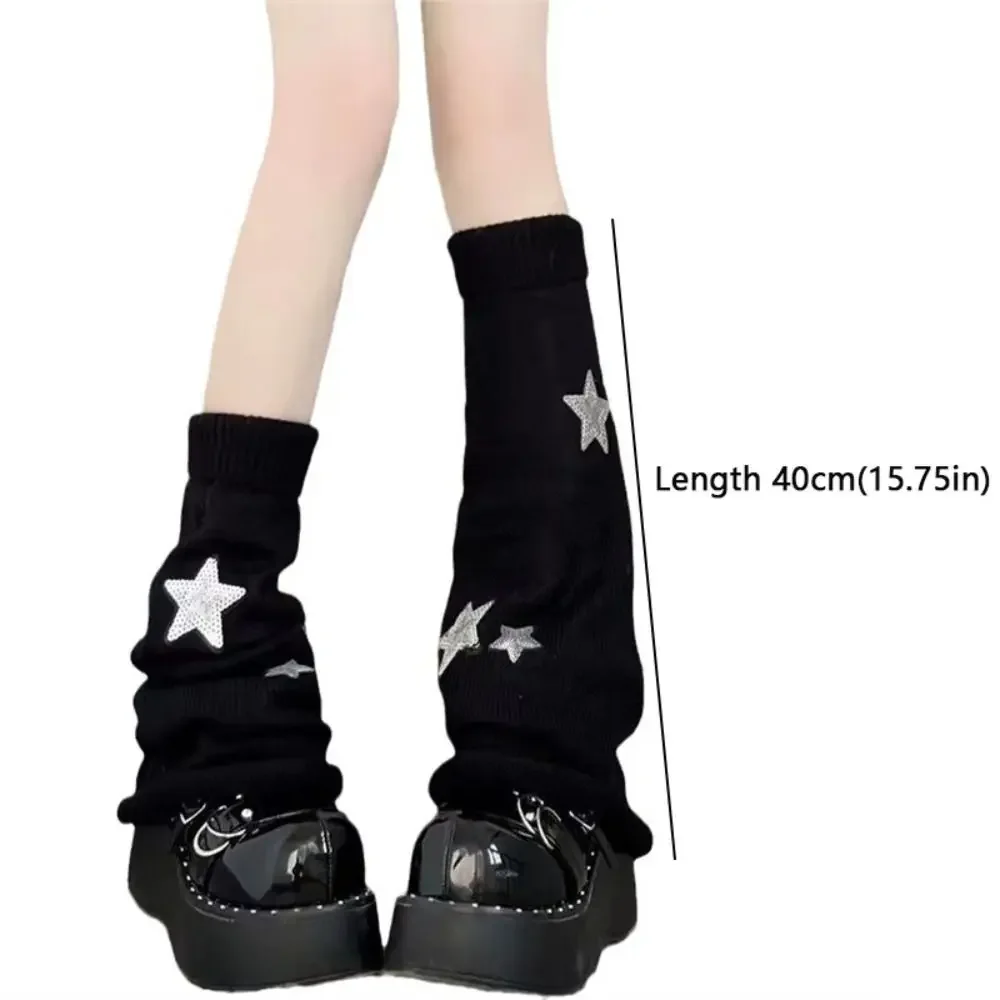 Star Knitted Leg Warmers Black White Grey Winter Warm Cotton Thigh High Stockings Elastic Warm Thigh Knitted Boot Stockings