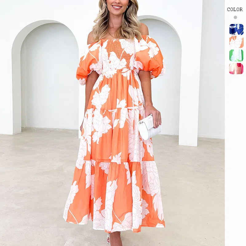 

Pull Sleeves Slim Fit Dress Fashion Print Backless Dress Summer Square Collar Dress vestidos para mujer платье женское летнее