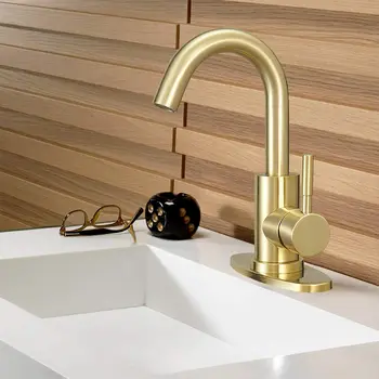 Rubinetto da cucina in acciaio inossidabile 304 Rubinetti miscelatori per lavabo spazzolato dorato Rubinetto per acqua calda e fredda Rubinetto rotante Montaggio su piano 1