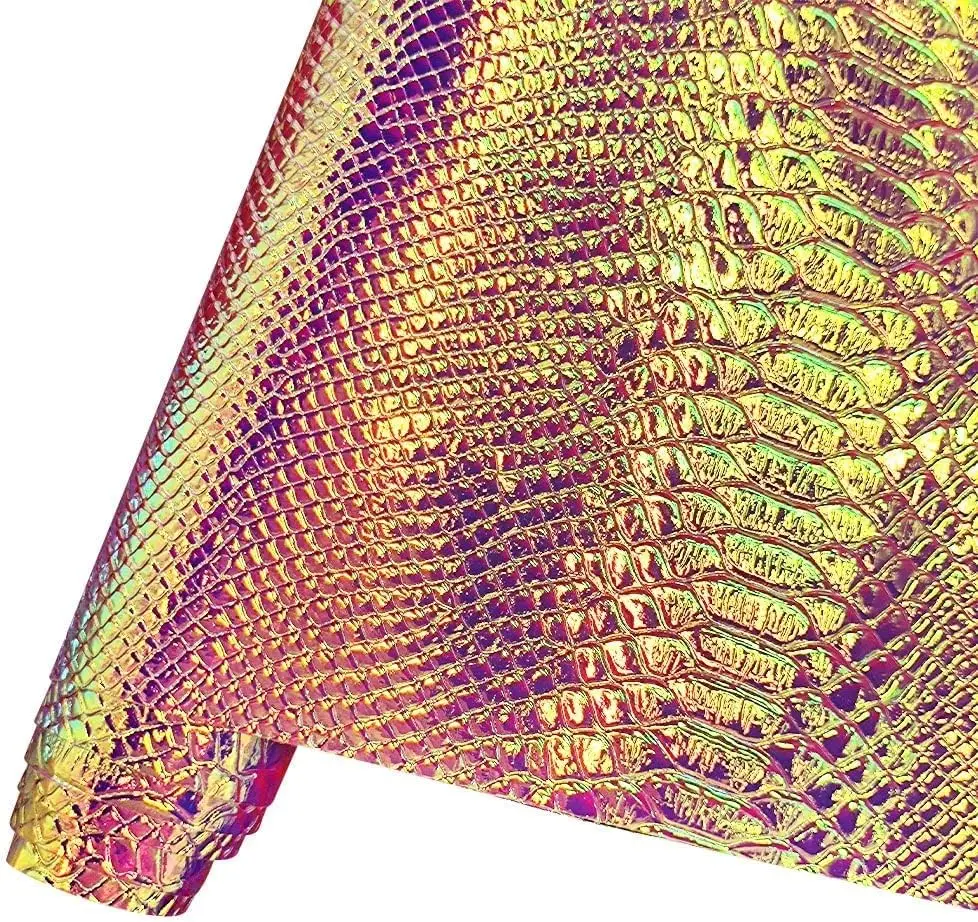 30x135cm Holographic Crocodile Skin Vinyl, Iridescent Dark Green Alligator  Faux Leather, Embossed Craft Fabric for DIY Sewing Project