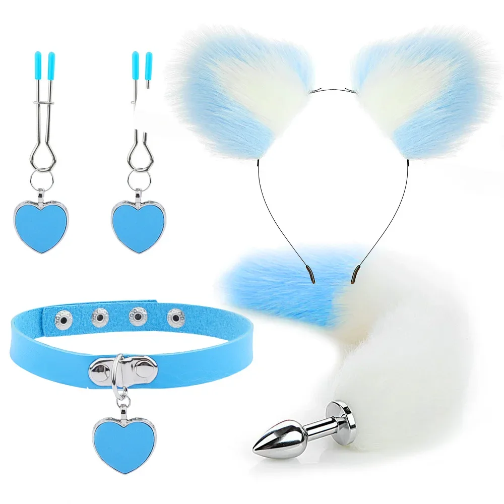 Anal Sex Toys Fox Tail Butt Plug Sexy Plush Cat Ear Headband With Bells Necklace Set For Women Couples Cosplay