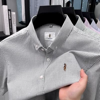 Chemise à manches courtes pour hommes, marque de luxe de qualité, 100 coton, revers cheval brodé, chemise à rayures, nouvelle mode d'été, vêtements de bureau 3