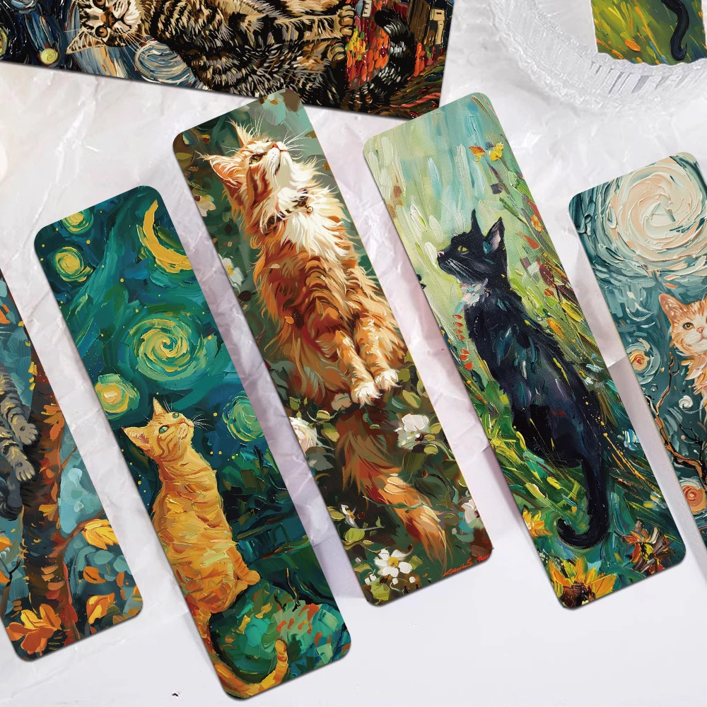 30pcs Oil Painting Cat Bookmarks Reading Pages Books Labeled School Stationary Supplies DIY Aesthetic Bookmark Decoration Cards
