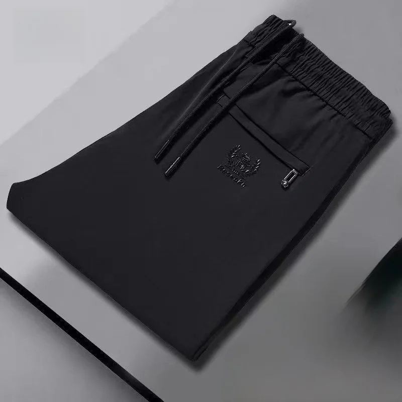 High-End Ice Silk Men's Elastic Casual Pants Loose Sports Thin Straight Leg Long Trousers Youthful Spring Summer Faion