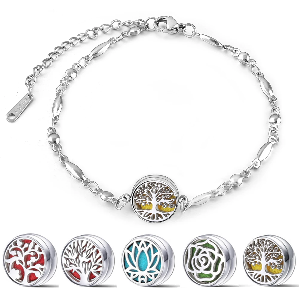 New Aromatherapy Locket Bracelet 12mm Essential Oil Diffuser Perfume Bangles Tree of Life High Quality Stainless Steel Jewelry bangle bracelet stainless steel bracelet