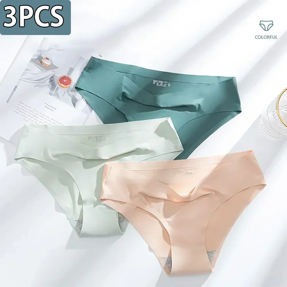 

Waist Mid Lingerie Smooth Superior Women Cozy Crotch Ladies Briefs Cotton 3pcs/set Silk Underpants Sexy Underwear Ice Quick-dry