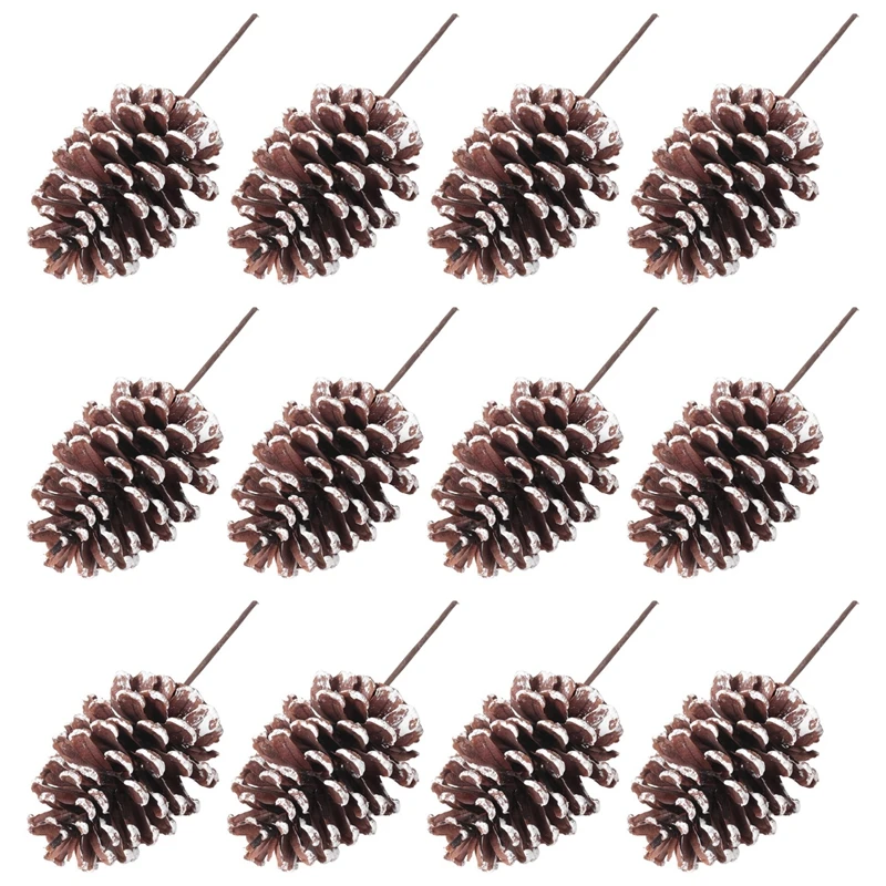 12Pcs Natural Pine Cone Picks Christmas Pinecone With Wired Stems 8.3 Inch Tall For Xmas B