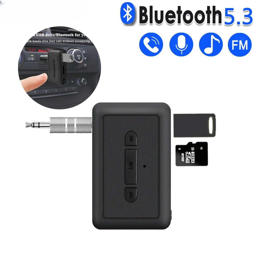 

2 In 1 Car Bluetooth 5.3 Receiver Transmitter Adapter Mp3 Wireless Player Audio AUX Conversion 3.5mm Jack Support U Disk TF Card