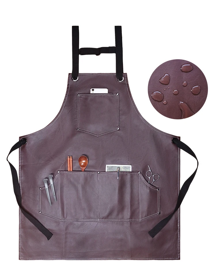 Description Picture 5 of itemWaterproof PU Soft Leather Apron for Catering Hairdressing and Beauty Service Staff H Shoulder Strap Work Apron