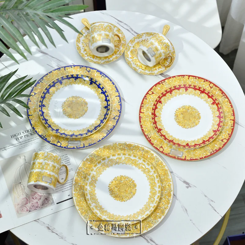 

Bone China Ceramic Net, Western Food, Home Nordic Plate, Red Plate Set, Dish, European Style, Cutlery, Phnom Penh Steak